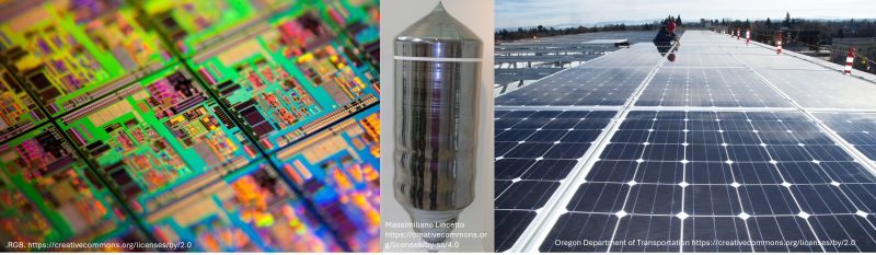 Semiconductor wafer, a polysilicon ingot, and a rooftop solar array &mdash; three stages of the same silicon chain